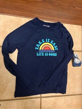 Unisex Life is Good Kids' Navy 'Take It Easy' Long Sleeve spf swim Sun Shirt